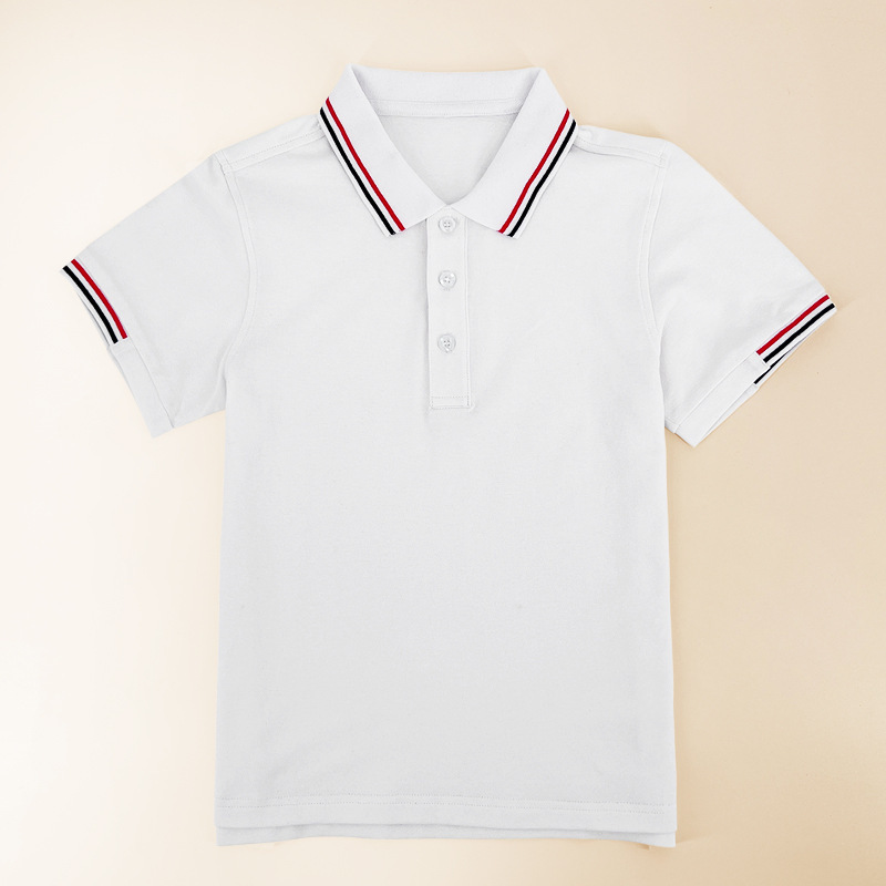 Children's summer thin British style school uniform lapel T-shirt boys and girls middle and primary school students cotton short sleeve polo shirt