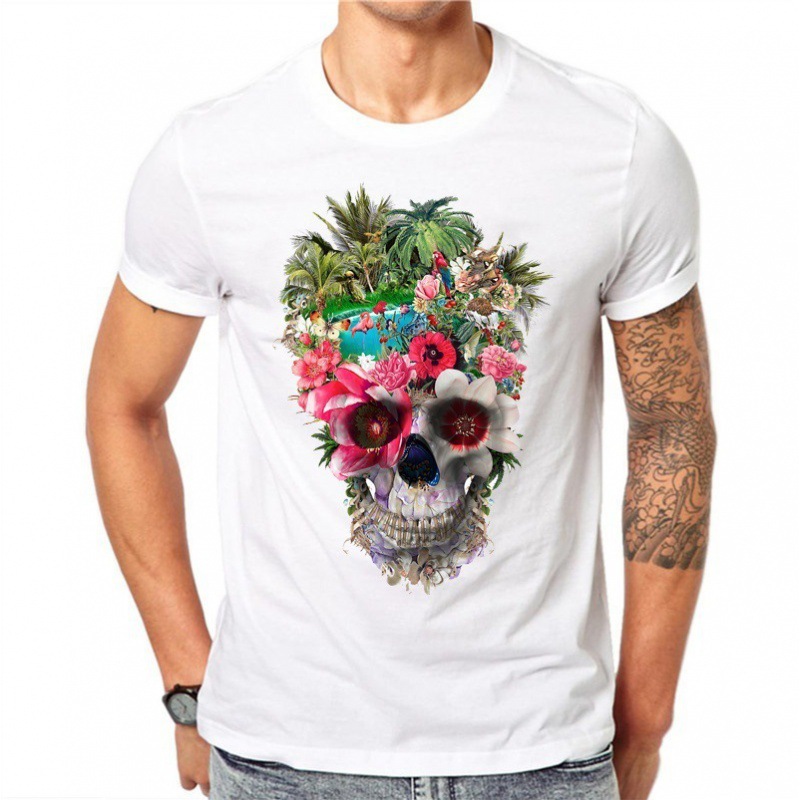 European and American fashion design skull pattern printed men's T-shirt men's shirt 