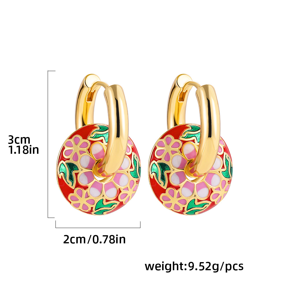 Women'S Gender Stoving Varnish Design Fashion Creative Oil Painting Flower Studs Alloy Earrings Female