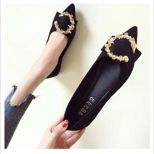 Internet Celebrant Fashion Shallow Mouth Single-layer Shoes Women's 2024 Spring Flat Metal Bean Soft Bottom Lazy Slip-on Women's Shoes