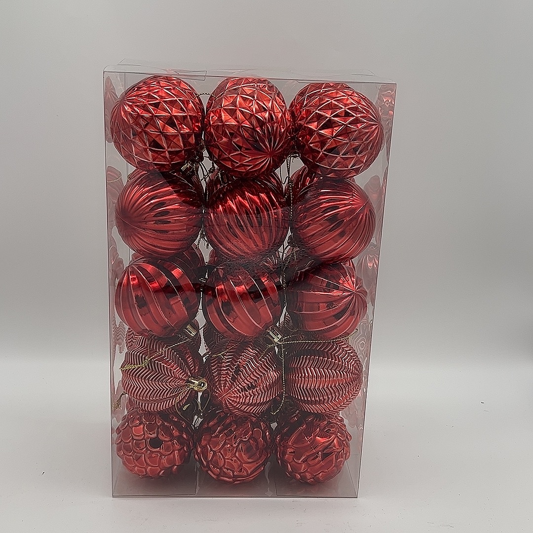 Inventario de Navidad nuevo 6cm conjunto de más de 30 bolas de plástico de forma especial brillante caja de regalo de Navidad colgante de árbol de Navidad