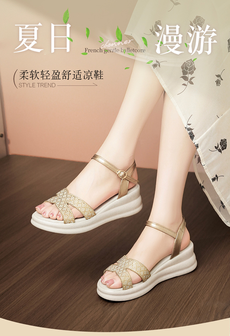 Dép sandal nữ đế xuồng cao quai chữ V, phong cách thể thao, tăng chiều cao — Đen【Dép】603 chi tiết 1
