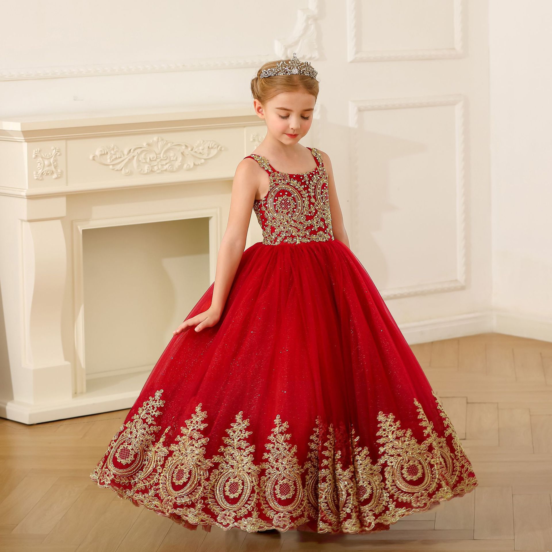 Nuevo europeo y americano transfronterizo niños vestido de novia niñas magnífico rendimiento piano cumpleaños campus princesa vestido mullido