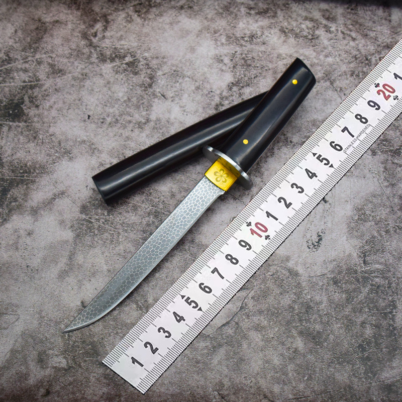 户外刀野营便携直刀大马士革家用水果刀荒野求生存手把肉求生刀具