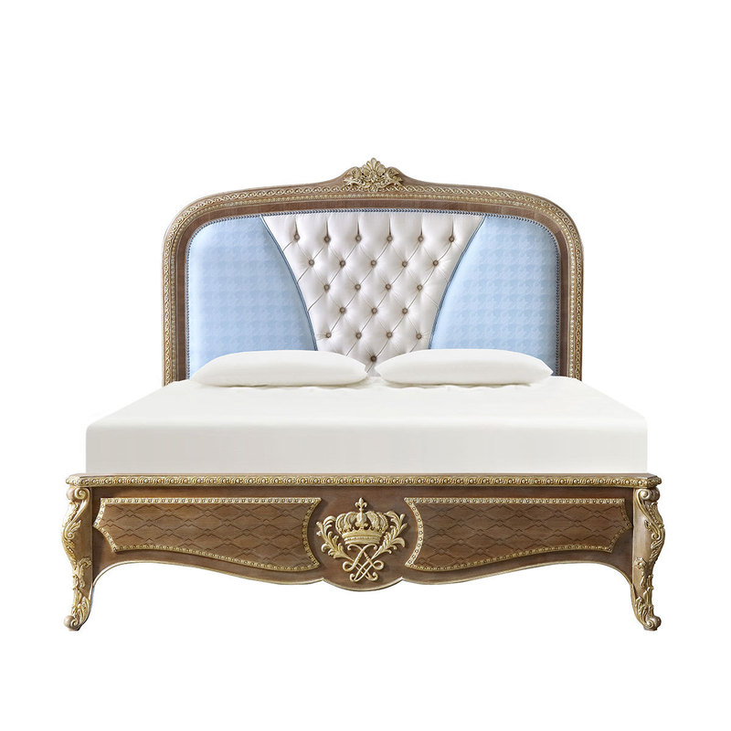 Fuyi Home French Romantic Carved Double Soft Bed European Fabric Wedding Bed Master Bedroom 1.8 m Solid Wood Big Bed