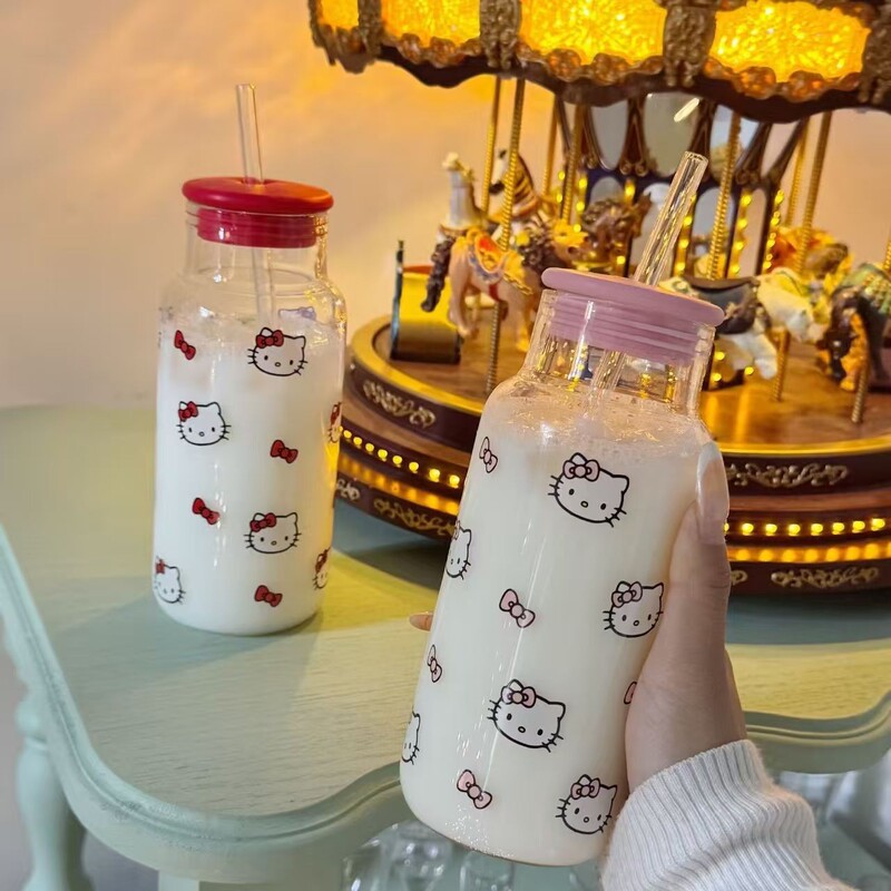 Star Kt Glass Cup Collection, High-Quality Drinking Cups, Cute Cartoon Juice Drink Coffee Cups