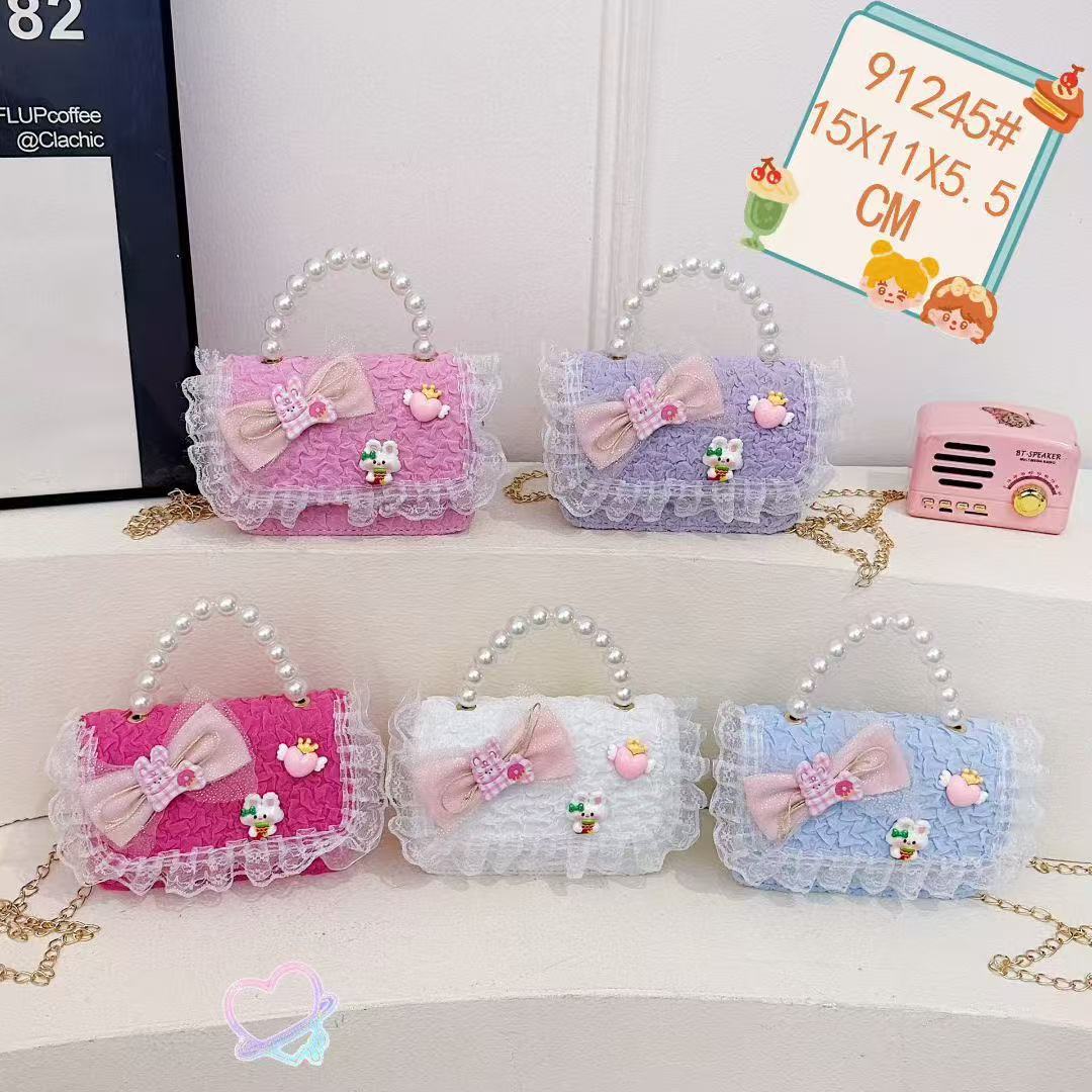 Nuevo encaje perla arco bolso cuadrado bolso de estilo extranjero versátil pequeño viento fragante bolso de chicas bolso de moda bolso de niños