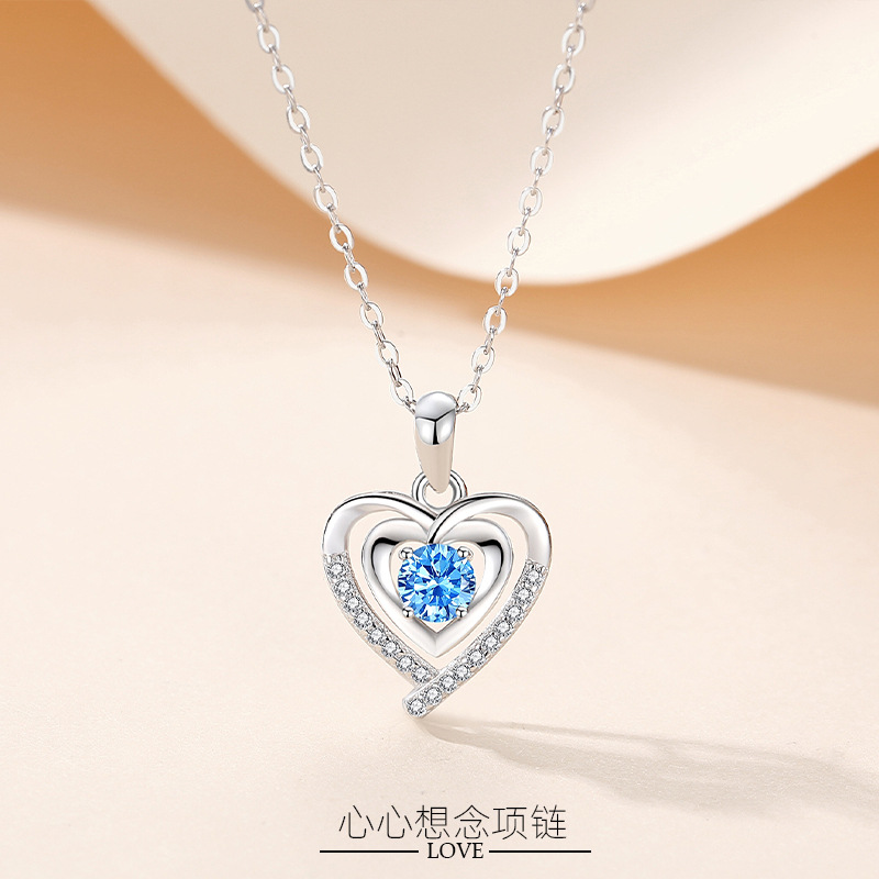 Collar de plata esterlina S925 en forma de corazón Miss collar femenino japonés y coreano en forma de corazón simple todo fósforo temperamento Cadena de clavícula fabricante