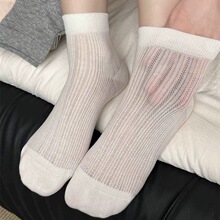 百搭春夏季袜子女网眼蝴蝶结芭蕾miu风中筒袜女透气长袜白色潮袜