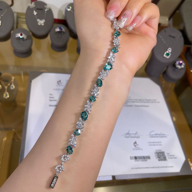 Paraíba Blue Full Diamond High Carbon Diamond Cultivation Series Bracelet Temperament Shiny High Set S925 Silver Artificial Diamond