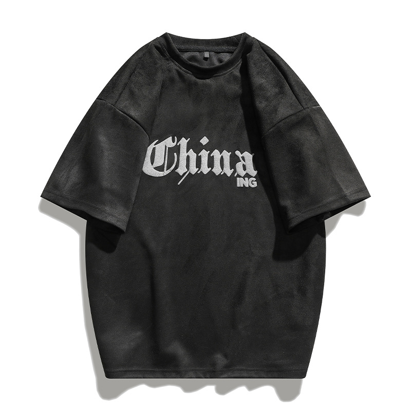 T-shirt à manches courtes en soie de glace américaine marque de mode d'été pour hommes ins vêtements de costume de Couple en daim lâche_voghion.com