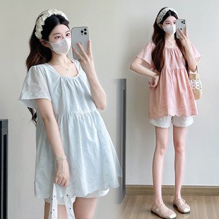 Maternity Wear Summer Thin Short-Sleeved Tops 2025 Summer New Loose Large Size Slimming Look Pure Cotton Half-Sleeved Baby Doll Shirt