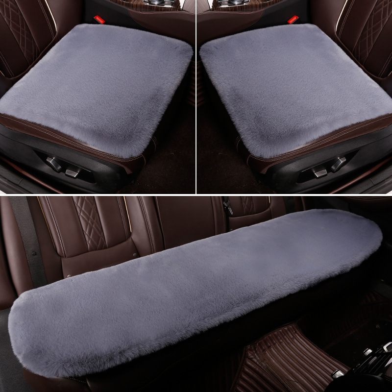Winter car seat cushion set, imitation rabbit fur, thick short plush, three-piece set, no backrest, warm car seat pad for winter