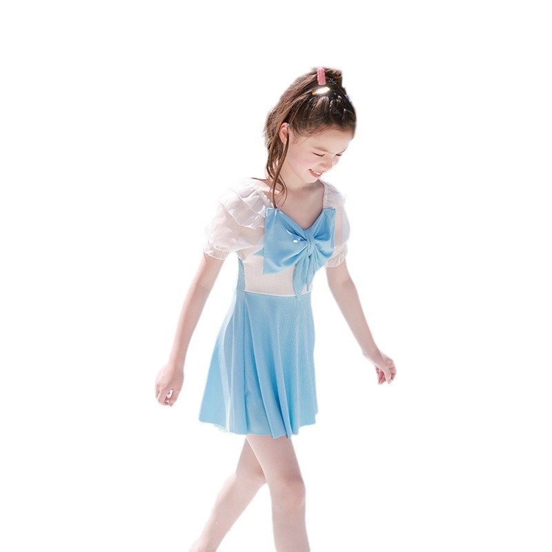 Traje de baño de los niños 2023 nuevas niñas medio y grandes niños estudiantes lindo arco falda dividida traje de baño de aguas termales