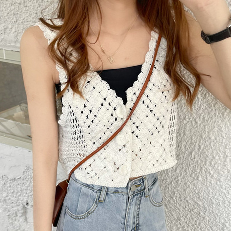 Dongdaemun Korean Style Knitted Short Vest, Fresh and Hollow-Out Cotton-Linen Tank Top Mj001, Slimming and Hollow-Out Design Dongdaemun Korean Style Knitted Short Vest, Fresh and Hollow-Out Cotton-Linen Tank Top Mj001, Slimming and Hollow-Out Design
