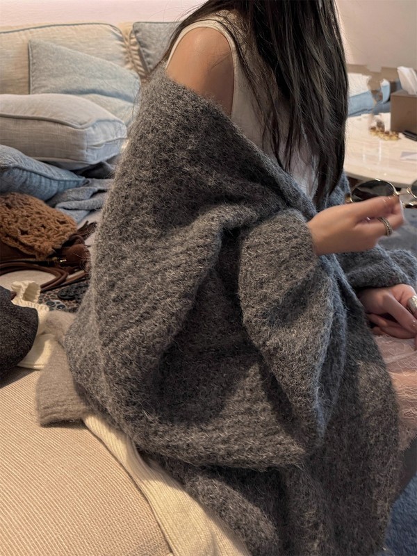 慵懒风松弛感灯笼袖毛衣女2025秋冬新款宽松休闲软糯针织开衫外套|undefined