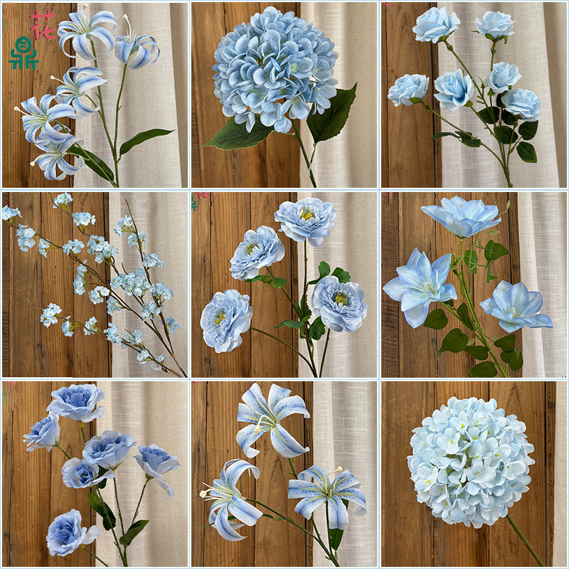 26 Years of Light Blue Wedding Floral Arrangements, Soft Decoration Flower Arrangements, Silk Flowers for Aisle Decoration, High-End Hotel Auditorium Decoration Artificial Flowers