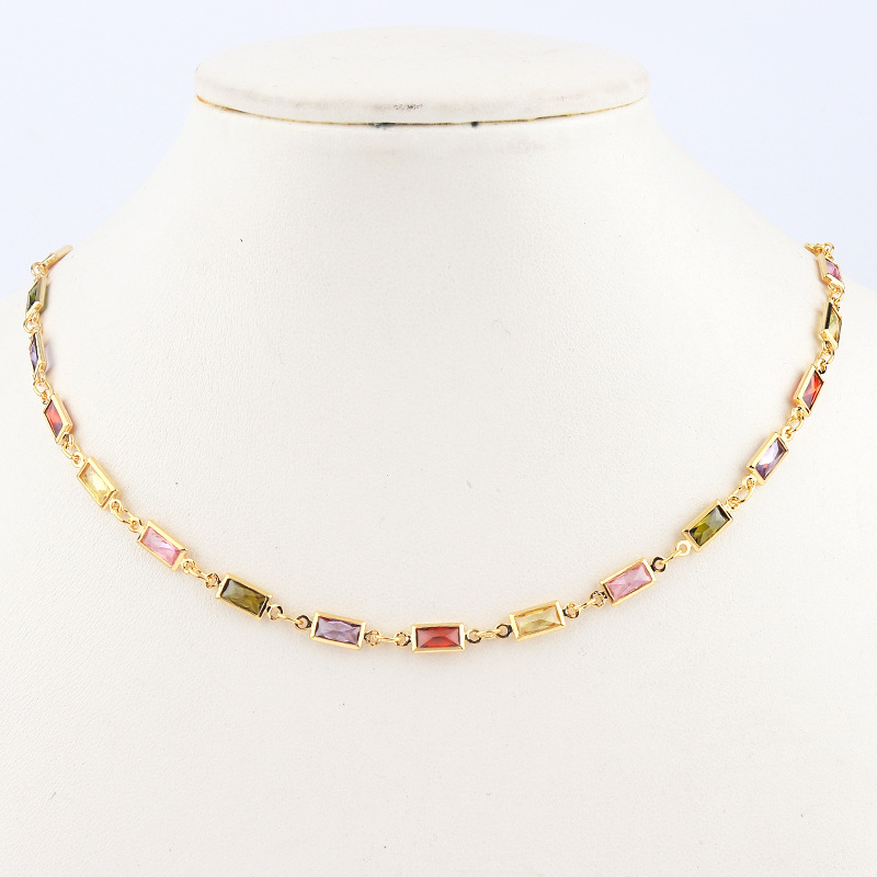 Fashion Triangle Round Waves Copper Necklace Plating Zircon Copper Necklaces