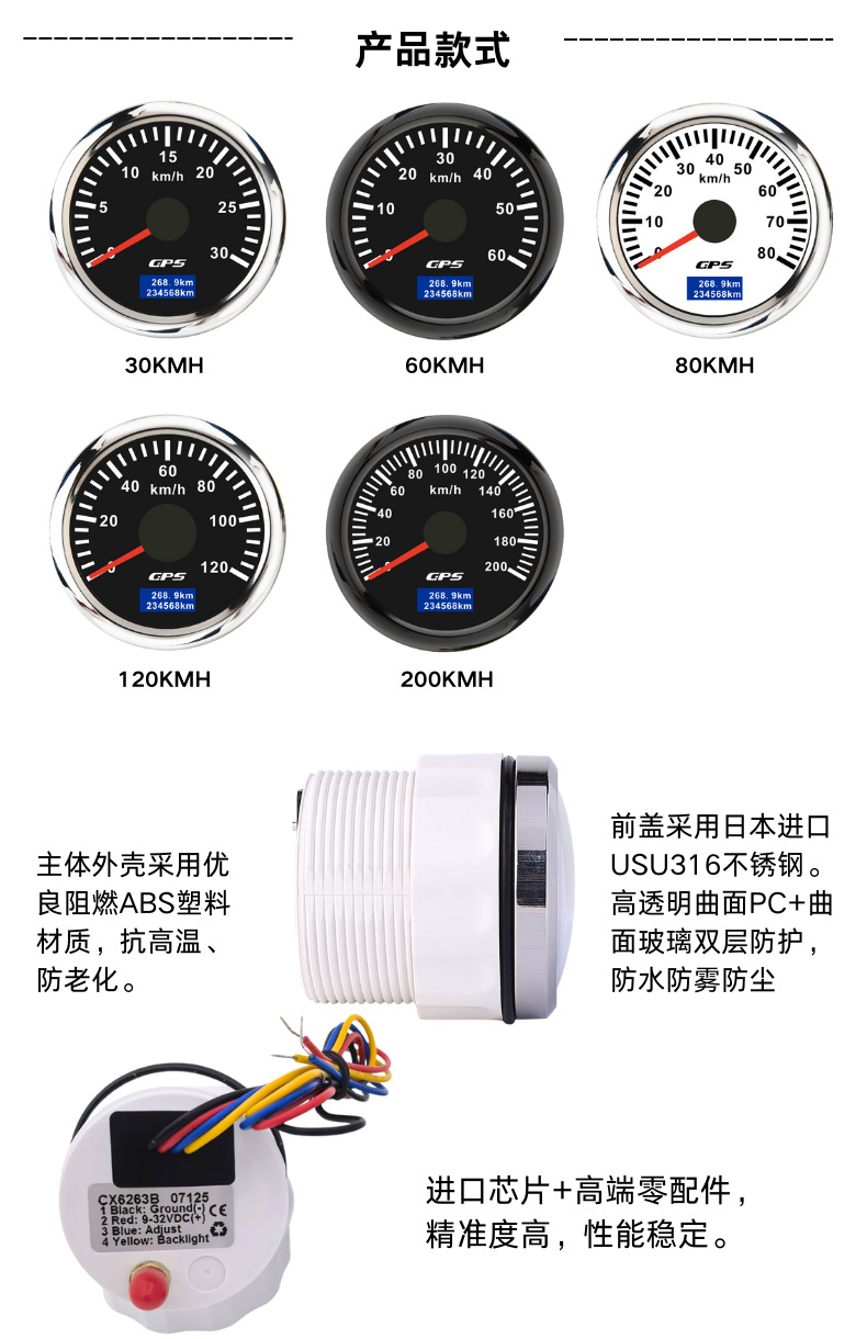 52mm Car Ship Modified Neutral Km Mileage Speedometer Colorful Backlight Lamp Pointer Gps Speed Meter