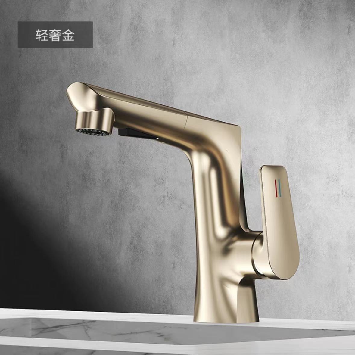 Grifo de Lavabo Extraíble Gris con Agua Fría y Caliente Ajustable para Baño con Lavabo Blanco