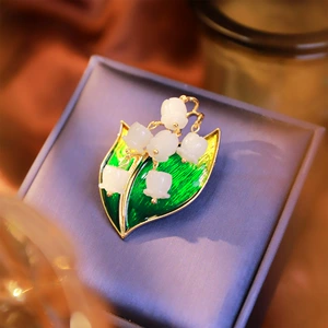 New Fashionable Enamel Lily of the Valley Brooch with Unique Design, Alloy Oil-Drip Flower Brooch, High-End Clothing Accessory Pin