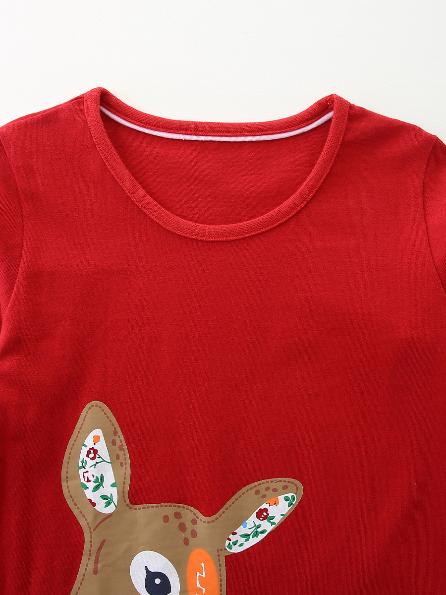 Fuente transfronteriza de otoño camisetas de chicas de moda caricatura ciervo impresión de cuello redondo camisetas de manga larga para niños mezcladas