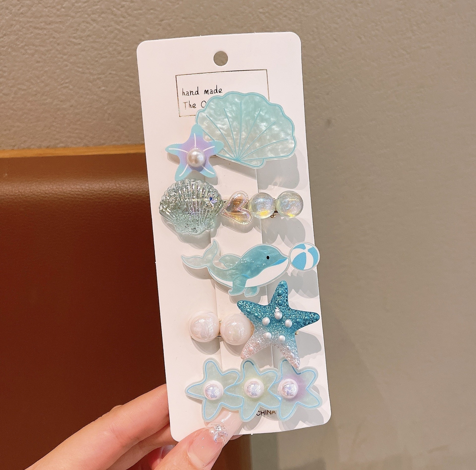 Bonitos pequeños niños frescos clip de pelo conjunto marino viento conchas estrellas perlas tarjetas de pelo princesa niñas al por mayor