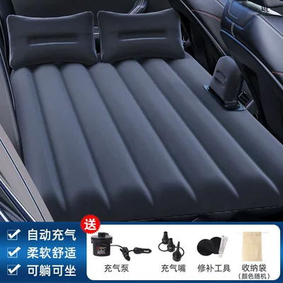 Car Travel Inflatable Bed, Vehicle-mounted inflatable bed - black-straight-stripes-split-with-air-blocking-bed