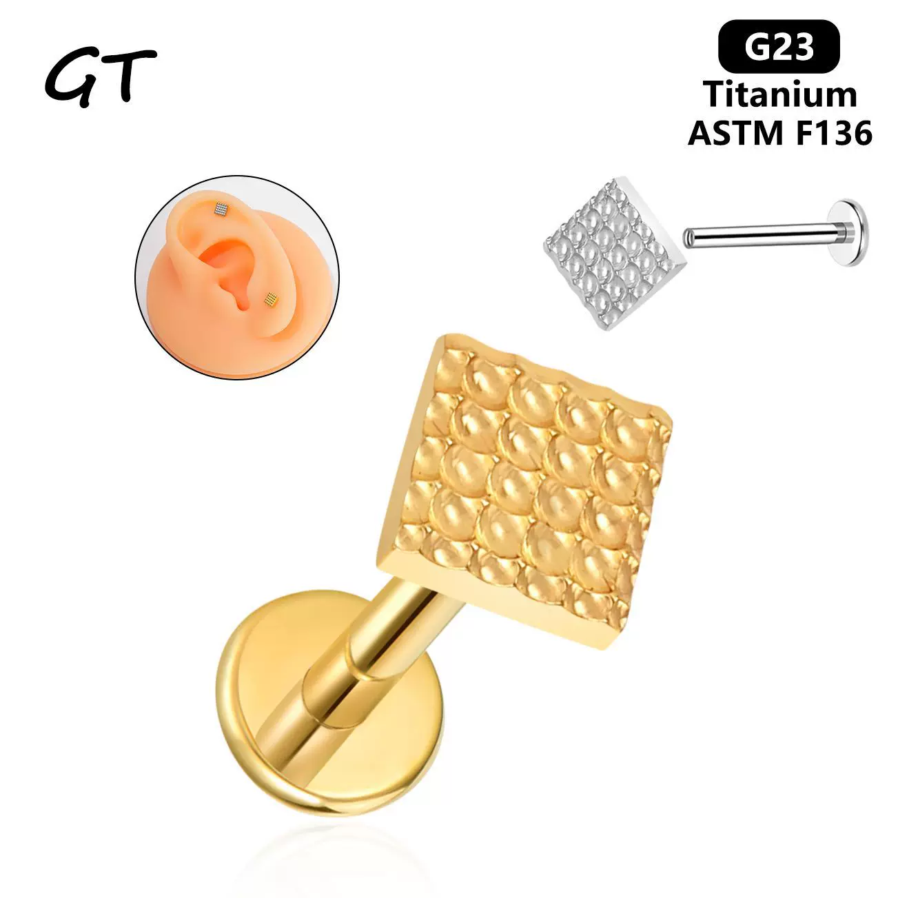 亚马逊热销G23钛耳钉首饰人体穿刺舌钉鼻钉方形钛合金饰品头批发