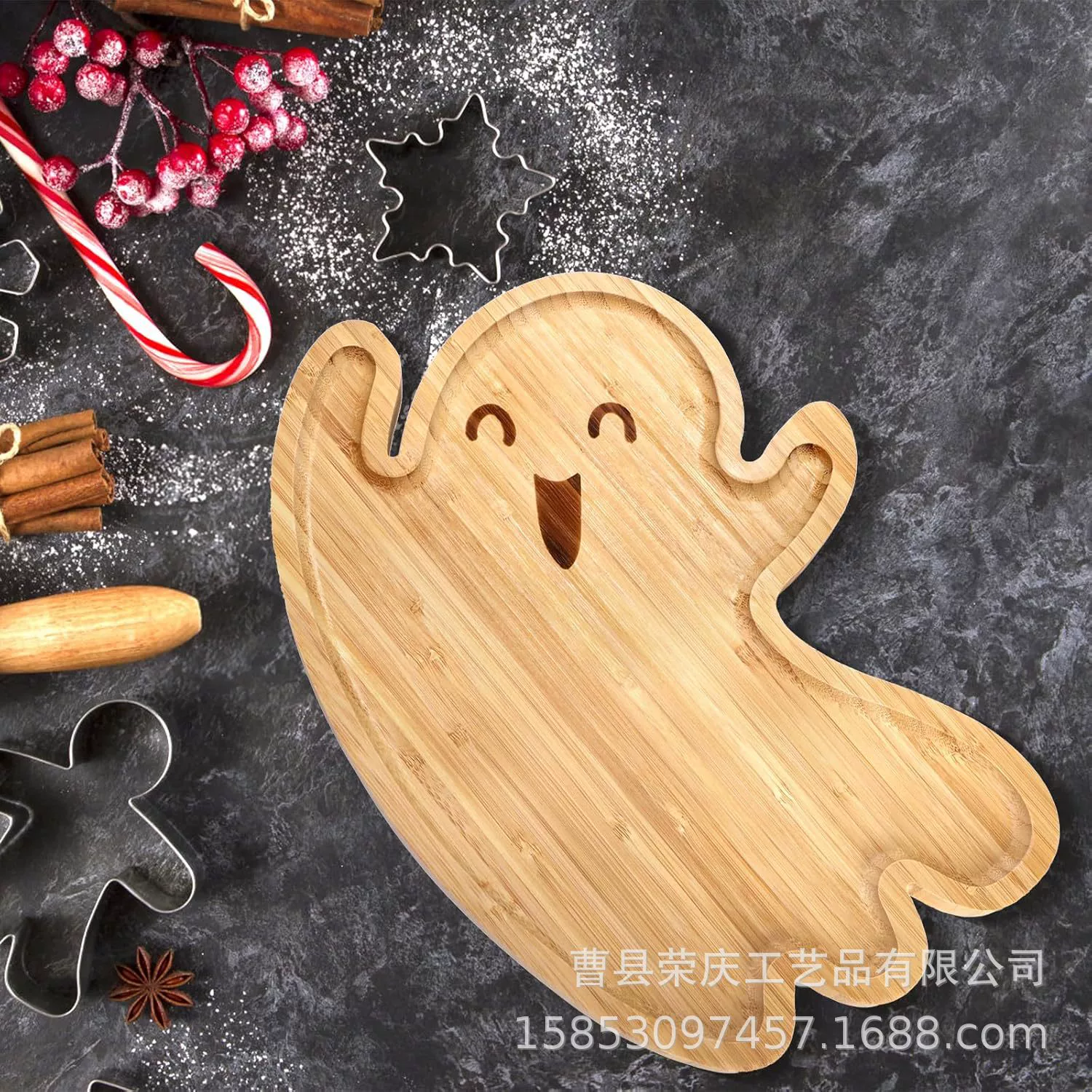 Бамбуковая тарелка с блюдами Симпатичная призрачная форма доска для приготовления пищи Хэллоуин деревянная сырная разделочная доска для кухни Декоративная тарелка