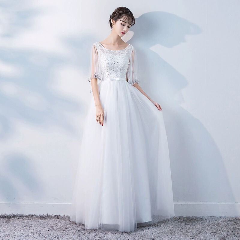 2026 New White Evening Dress, Elegant Long Dress for Banquets, Student Graduation Performances, Fashionable Slimming Dress