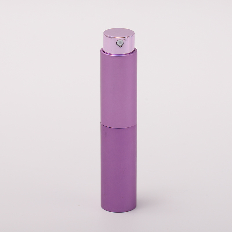 10ml portátil giratoria de dos secciones retráctil perfume sub-botella vacía botella impresa logotipo botella de aerosol muestra botella de vidrio