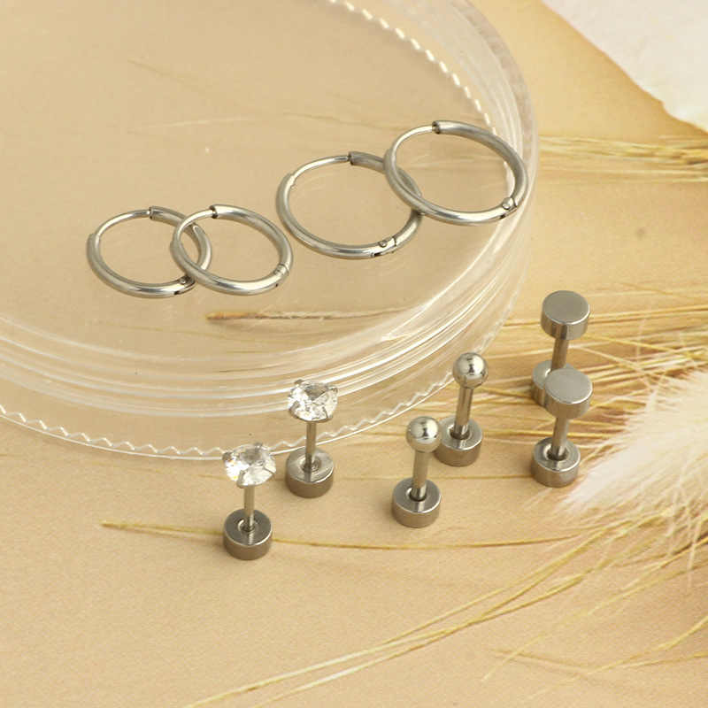 New Love Mini Ear Bone Stud Set - 10-Piece Black Stainless Steel Geometric Flower Earring Set for Women European American Cross-Border Body Piercing Jewelry detail image 9