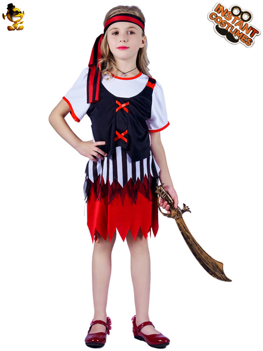 Halloween niños niña a rayas pirata princesa rendimiento traje niñas pirata fiesta traje de rendimiento