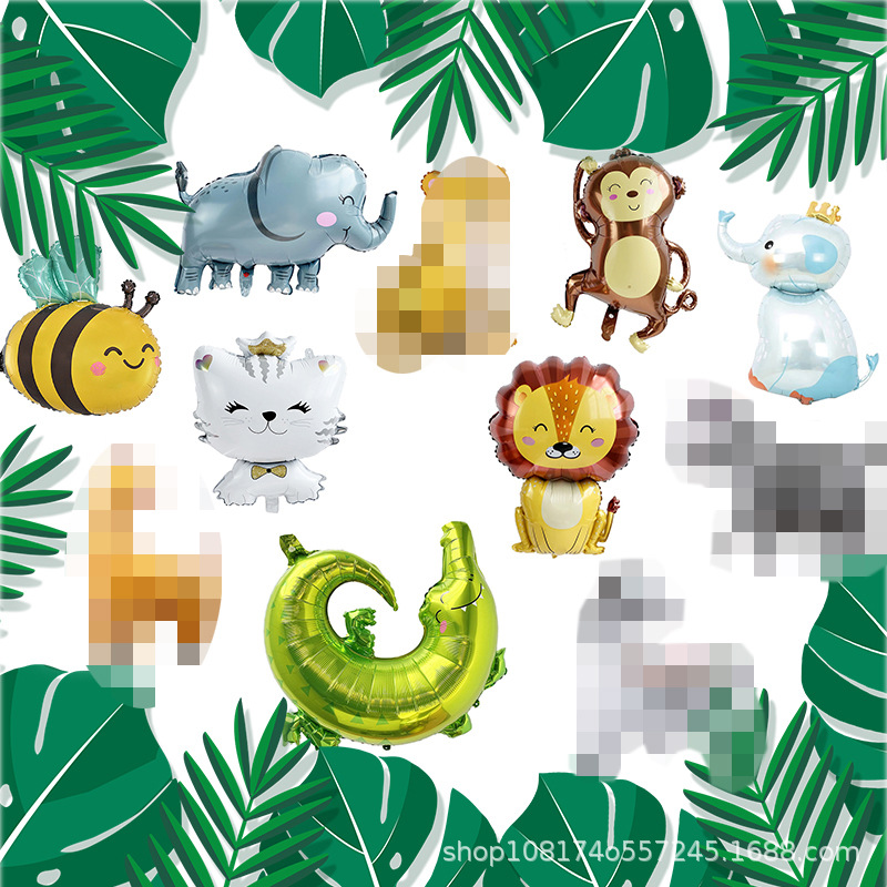 跨境新款卡通可愛微笑動物氣球貓咪兒童生日叢林獅子猴子斑馬氣球