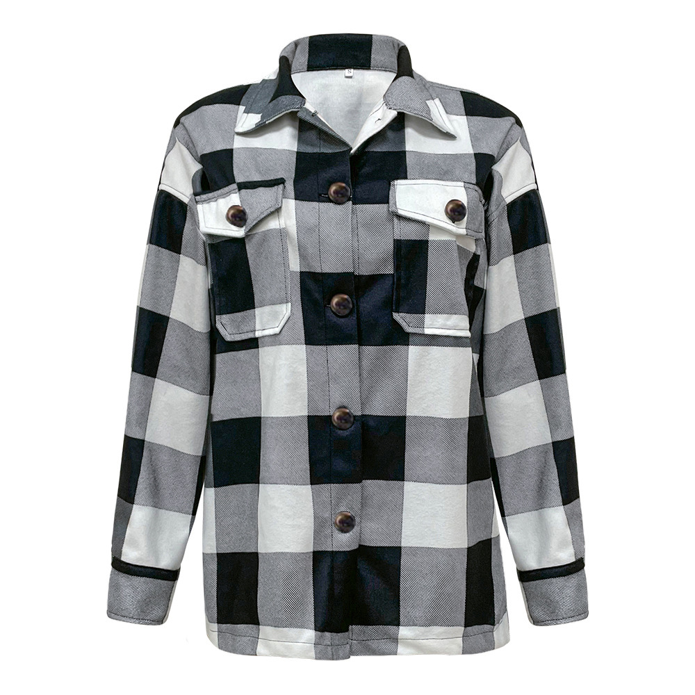 Casual Plaid Printed Long-Sleeved Shirt Jacket NSKX108713