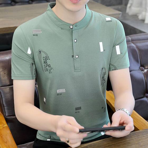 (Support a generation of hair) Summer short sleeve men's stand collar plus size POLO shirt trendy half sleeve business foreign trade shirt