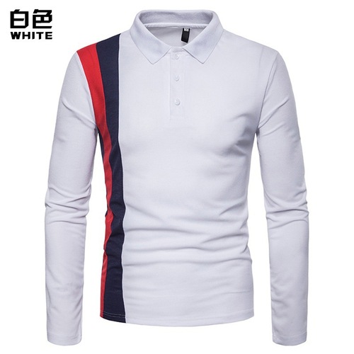 Alibaba.com Men's Autumn/Winter New Collage Long Sleeve Large Collar POLO Shirt Men's Collar Korean Version Body Shaping T-shirt