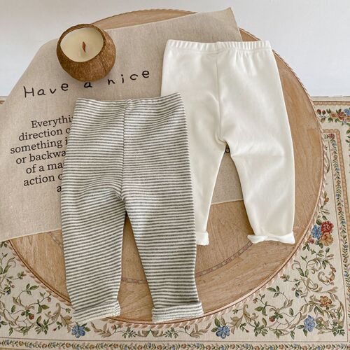 ins  new autumn clothing infants and young children men and women baby patch patch leggings striped versatile pants