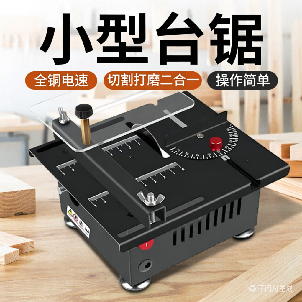 跨境桌面微型台锯砂纸抛光木工铝合金迷你电锯小型台式切割机