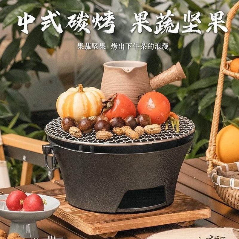 Cast iron tea brewing stove for home use, indoor trendy charcoal stove, complete set of fire pit, small stove for outdoor heating and grilling