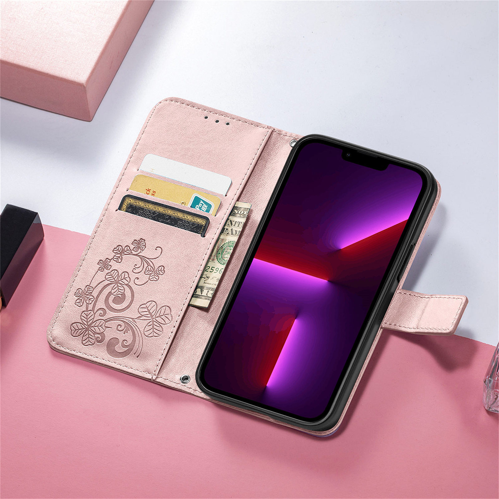 100g Weight iPhone Applicable Brands tpu, Pu Leather Material Flower Pattern Sweet Style Sweet Flower Tpu Pu Leather Phone Accessories 4