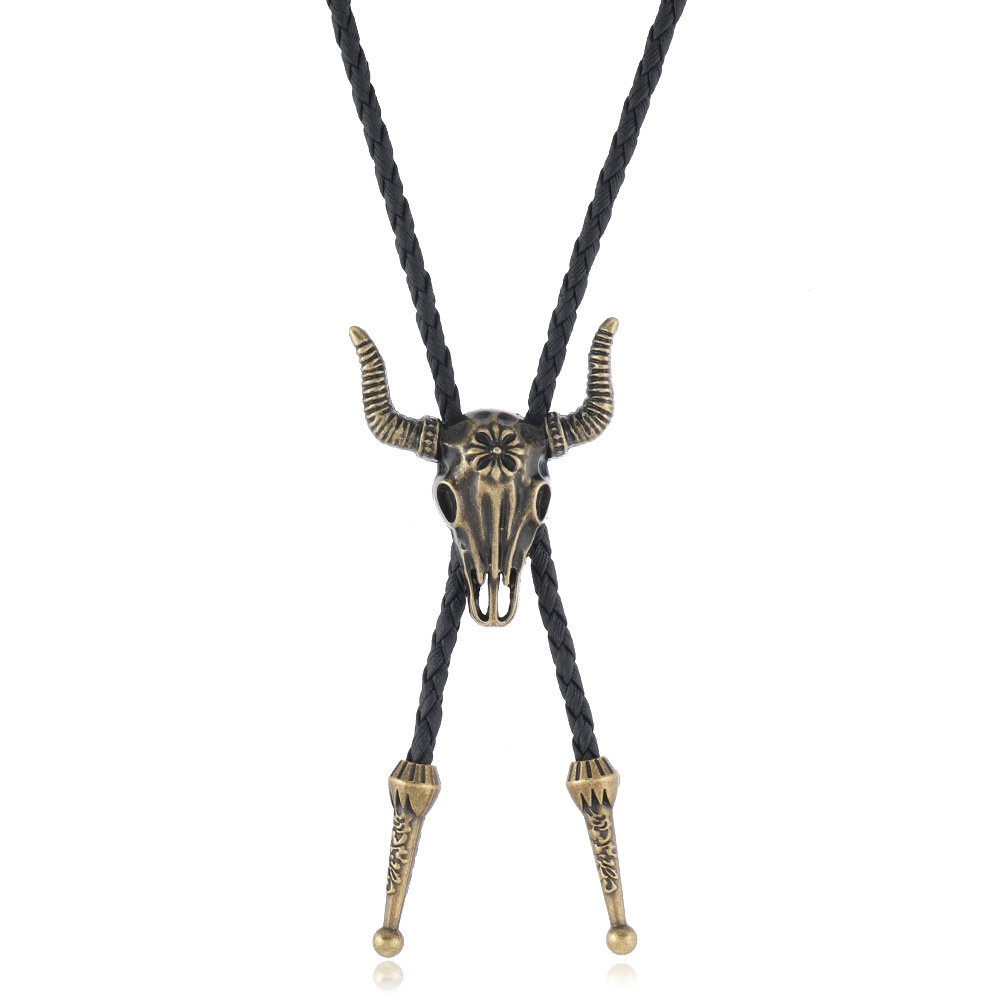 Colar comprido vintage com pendente de cabeça de vaca_voghion.com
