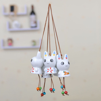 卡通可爱小兔子陶瓷风铃挂饰店面门窗室外汽车装饰挂件小学生奖品|ru
