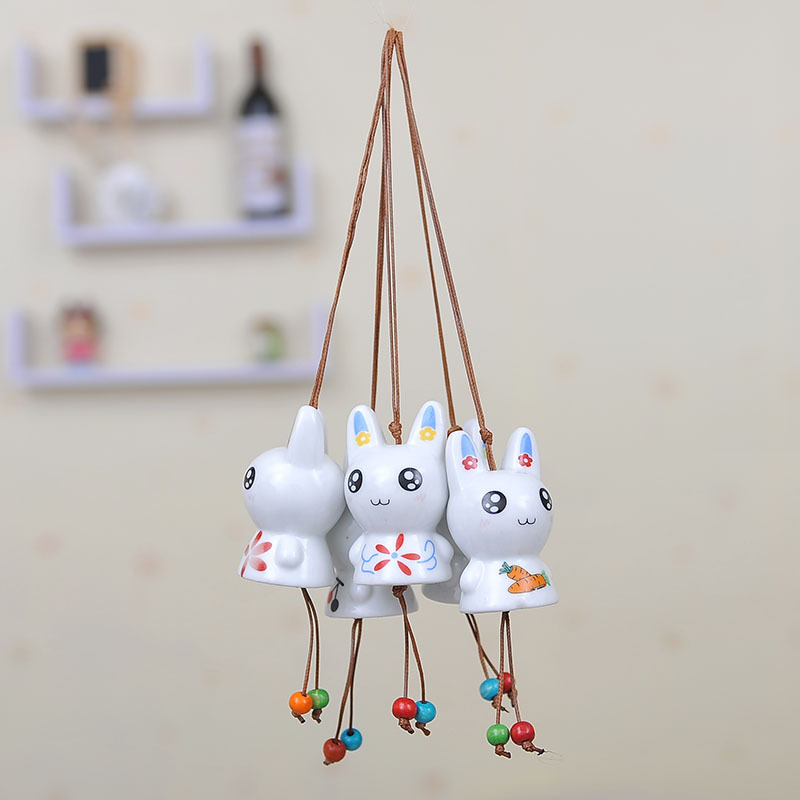 卡通可爱小兔子陶瓷风铃挂饰店面门窗室外汽车装饰挂件小学生奖品|ru