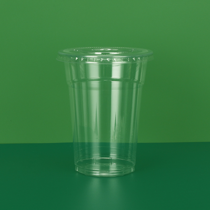 Taza de té con leche desechable de 98 calibre, cubierta de arco, cubierta plana de blíster PET, empaquetada para llevar, taza transparente, cubierta alta, punto de fábrica