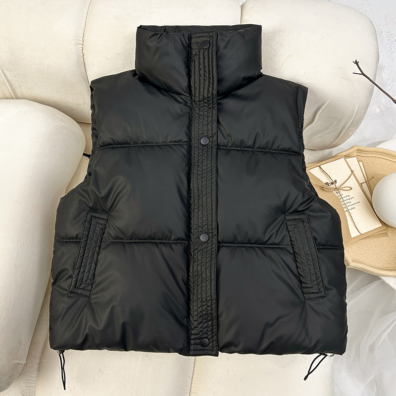 Chaleco de algodón de pluma para mujeres 2024 otoño y invierno nuevo estilo coreano de algodón suelto hombro collar de collar de algodón de color sólido chaleco