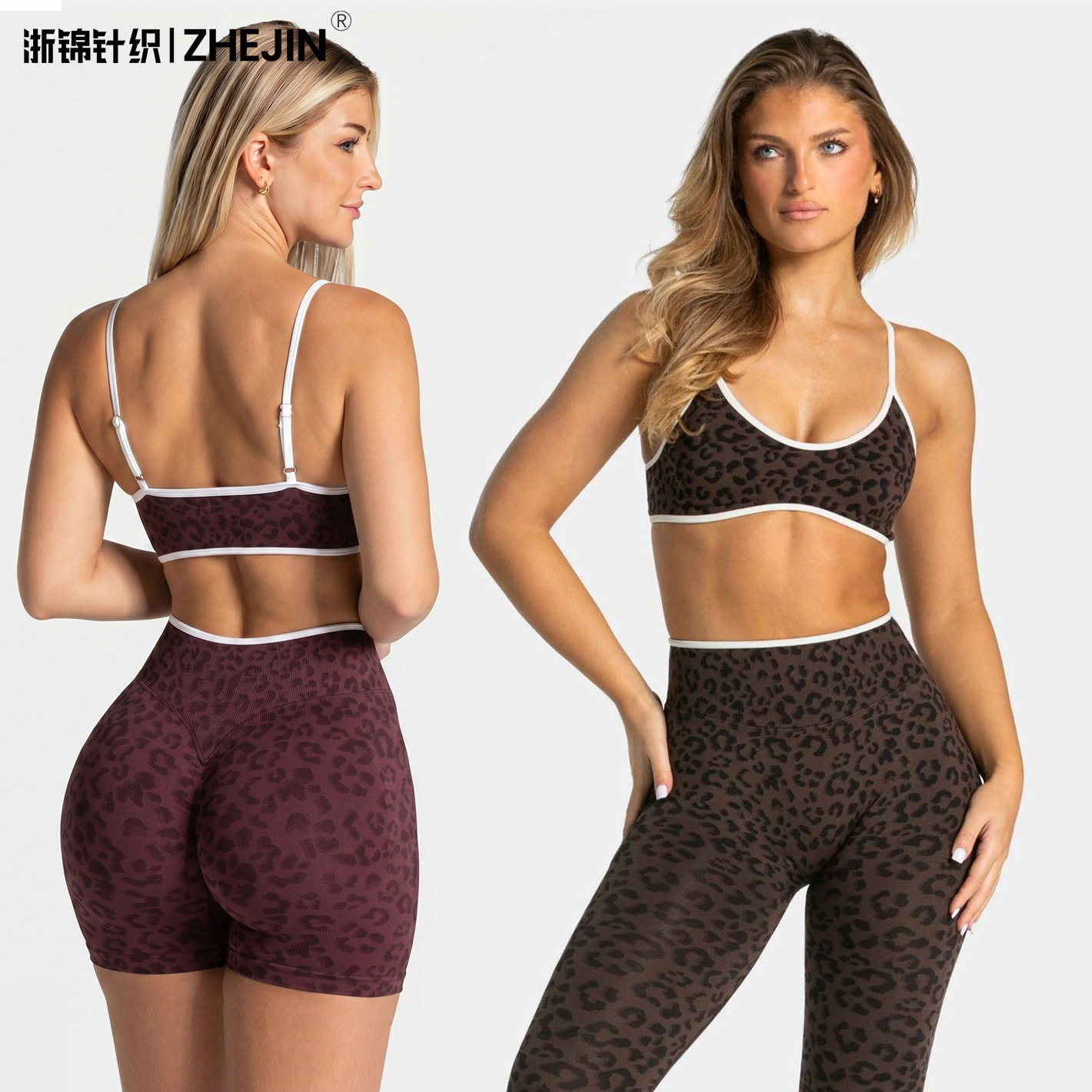 TEOO transfronterizo sin costuras 3D impresión de leopardo pantalones cortos de yoga de borde de miel hump bra deportivo ropa de fitness set de yoga