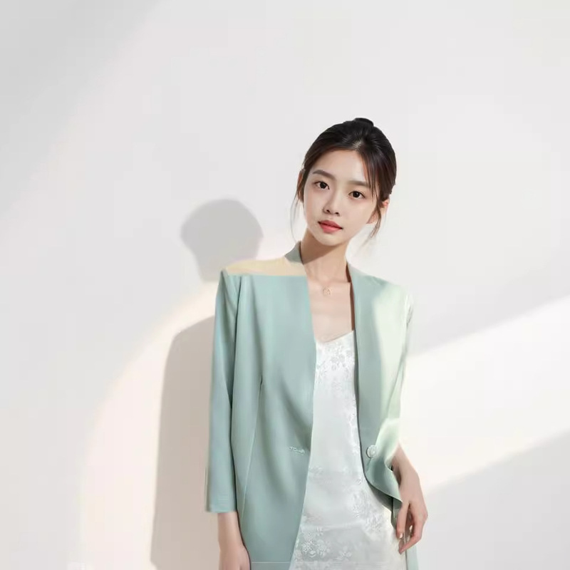 Cross-Border Popular White Suit Jacket for Women Casual Loose Thin Spring and Summer Black Satin Slim Suit