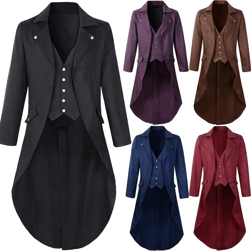 Adult Men's Medieval Role-Playing Black Jacket Devil Fashion Gothic Steampunk Tailcoat Costume